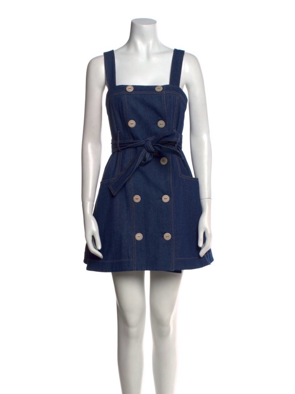 Alexis: Denim Button-Front Tie-Waist Mini Dress - Blue